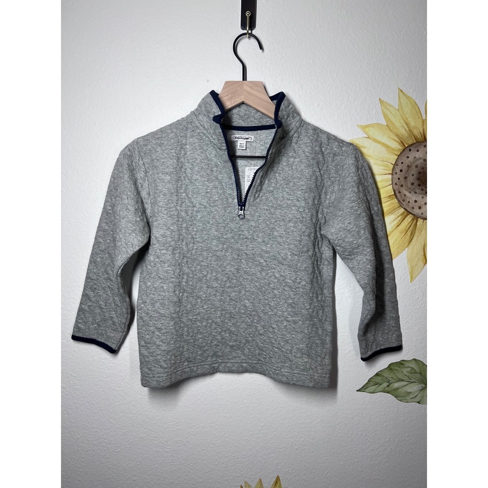 Crewcuts J.Crew Kids Quilted‎ Quarter Zip Pullover Heather Gray Navy S 6